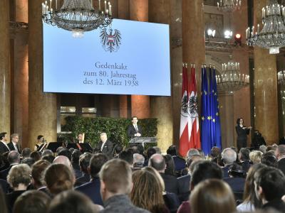 Österreichs Bundeskanzler, Sebastian Kurz, beim Staatsakt zum 80. Jahrestag des «Anschlusses» Österreichs an Nazideutschland in der Wiener Hofburg. Foto: Hans Punz/APA Staatsakt