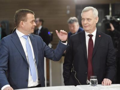 Bei der Parlamentswahl in Finnland haben die Sozialdemokraten um Antti Rinne die Mehrheit der Stimmen geholt. Links steht Petteri Orpo von der Nationalen Sammlungspartei. Parlamentswahl in Finnland