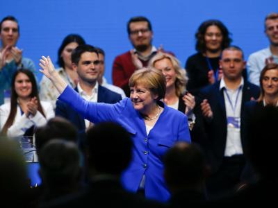 Bundeskanzlerin Angela Merkel während der gemeinsamen EVP-Wahlkampfveranstaltung vor der Europawahl. Angela Merkel