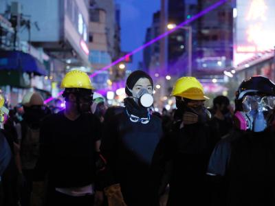Prodemokratische Demonstranten während eines Protestmarschs in Hongkong. Protest in Hongkong