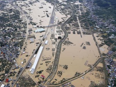 Überschwemmtes Gebiet in Nagano: Taifun «Hagibis» ist mit rekordstarken Regenfällen und Sturmböen über Teile Japans gezogen. Überschwemmtes Gebiet in Nagano