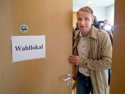 AfD-Landeschef Björn Höcke nach seiner Stimmabgabe im thüringischen Bornhagen. Björn Höcke