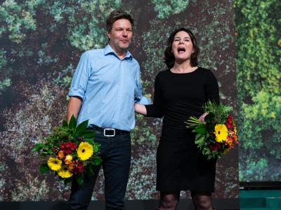 Mit starken Ergebnissen als Bundesvorsitzende wiedergewählt: Robert Habeck und Annalena Baerbock. Habeck und Baerbock
