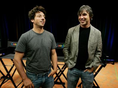 Die Google-Gründer Sergey Brin (l) und Larry Page im Jahr 2008. Sergey Brin und Larry Page