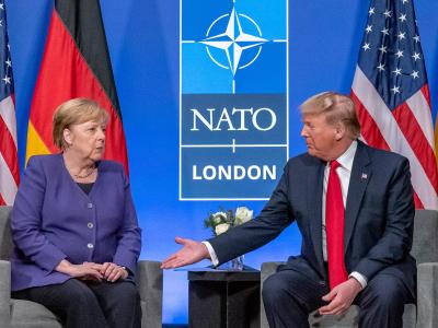 Merkel und Trump beim Nato-Gipfel in Watford bei London. Merkel und Trump beim Nato-Gipfel