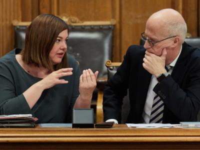 Partner und Konkurrenten: Katharina Fegebank (Grüne), Zweite Bürgermeisterin von Hamburg, und der Erste Bürgermeister Peter Tschentscher. Hamburgische Bürgerschaft