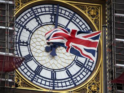 Er soll den Brexit einläuten: Der Big Ben mit einem Union Jack am Zifferblatt. Big Ben