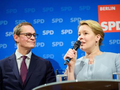 Bundesfamilienministerin Franziska Giffey will Berlins Regierenden Bürgermeister Michael Müller als SPD-Landesvorsitzende beerben. Michael Müller und Franziska Giffey