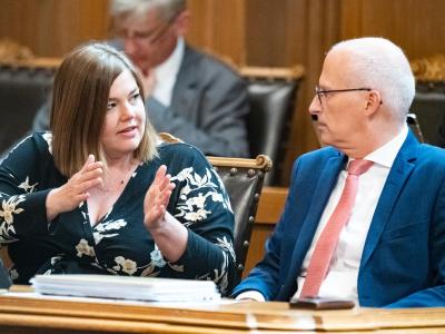 Derzeit sieht es eher nach Rot-Grün als nach Grün-Rot aus: Hamburgs Erster Bürgermeister Peter Tschentscher (SPD) und seine Koalitionspartnerin Katharina Fegebank (Grüne). Rot-Grün in Hamburg
