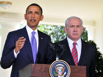 US-Präsident Obama und der israelische Ministerpräsident Netanjahu (r) informieren nach ihrem Gespräch die Presse. Obama und Netanjahu
