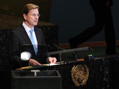 Außenminister Guido Westerwelle (FDP) wirbt auf einer Generalversammlung der Vereinten Nationen für einen dauerhaften deutschen Sitz im UN-Sicherheitsrat. Westerwelle